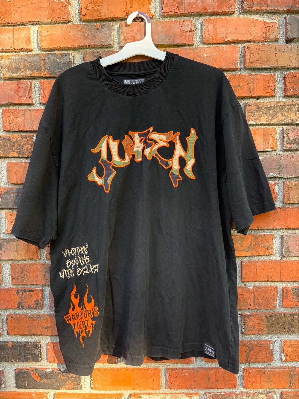 Juren Warrior's Dept Black Flame Graphic Streetwear T-Shirt